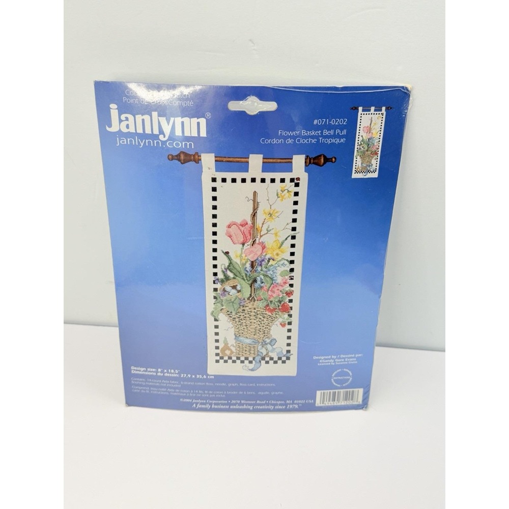 JANLYNN Counted Cross Stitch Kit Flower Basket Bell Pull #071-0202 Cottage Core